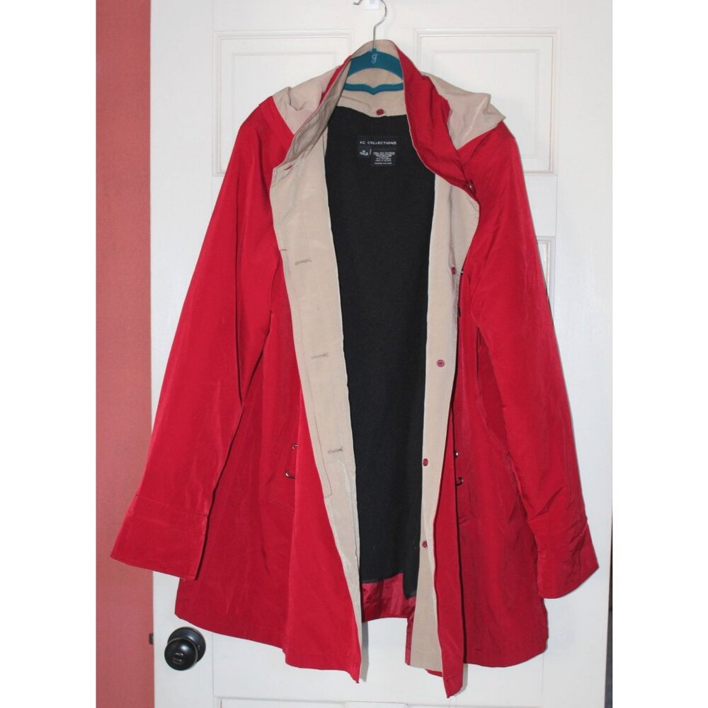 KC Collections Women’s XL Plus Size Jacket Removable Hood Pockets Trench Coat Re